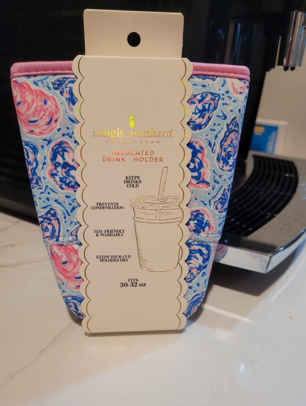 Simply Southern Iced Drink Sleeve Large Oyster Blue & Pink